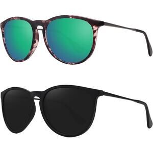 New Wowsun 2 Pack Womens Retro Polarized Lens Round Classic Sunglasses Set